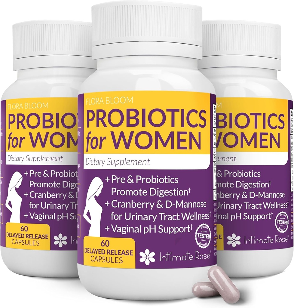 여성 3 팩 (180 캡슐) - 여성을위한 궁극적 인 Flora Bloom Probiotic 보충 - 건강한 질 냄새 Probiotic - pH 밸런스, UTI, BV 및 GBS 구호를위한 공식