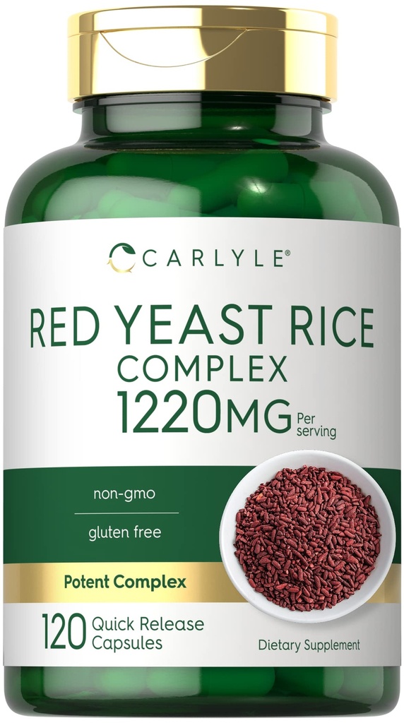 Carlyle Red Yeast Rice Complex | 1220mg | 120 캡슐 | Policosanol | Non-GMO 및 글루텐 무료 보충
