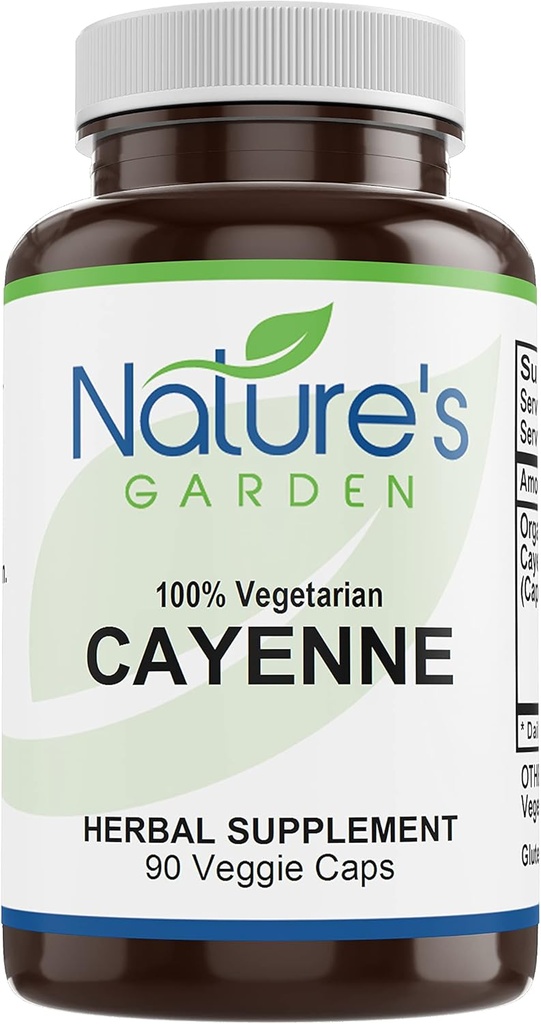 NATURE'S GARDEN ESSENTIALS Cayenne - 500mg 유기 카이엔 페퍼 분말을 가진 90의 Veggie 모자