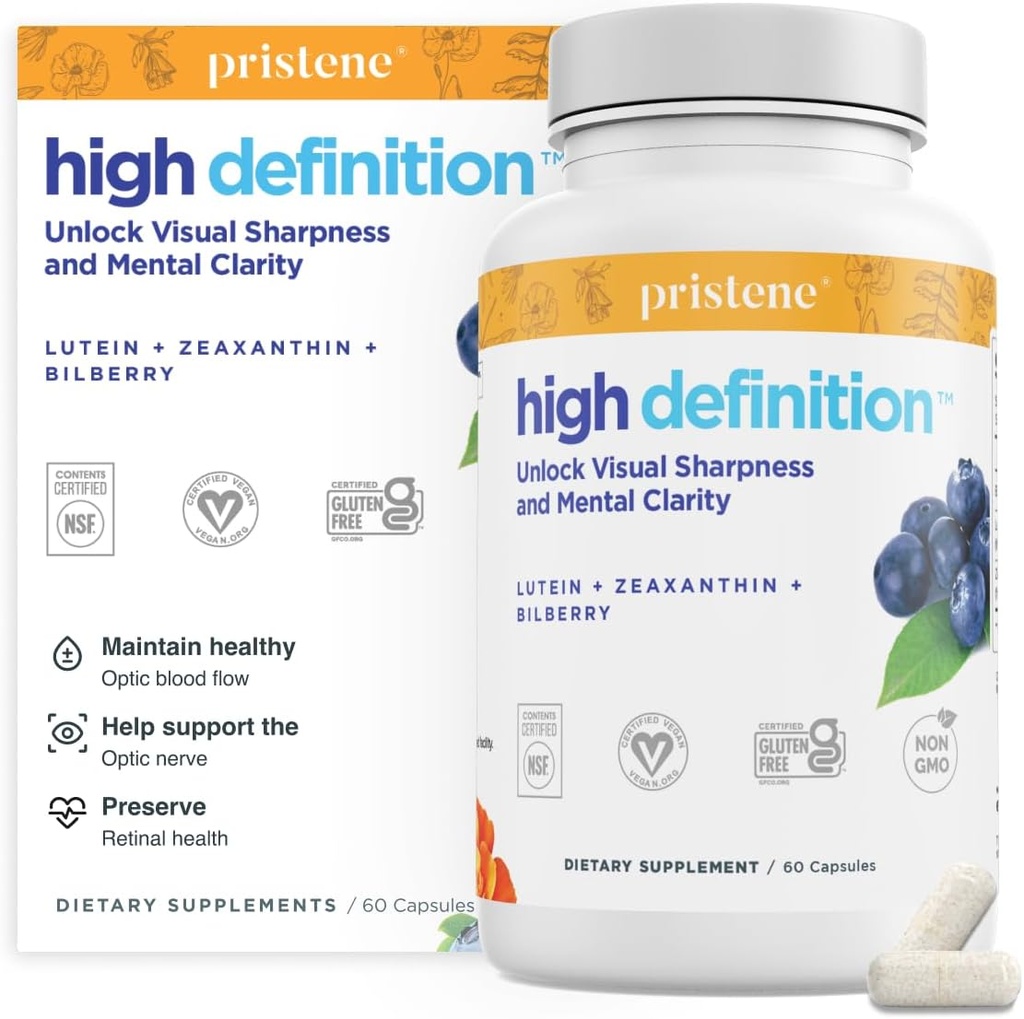 기억, 초점 & 농도, Lutein & Zeaxanthin (25mg/5mg)를 위한 높은 정의 뇌 + 눈 비타민은 파란 빛 & 스크린에서 당신의 눈을 보호하기 위하여, BDNF를 지원하는 눈을 위한 Bilberry 보충교재를 보충합니다