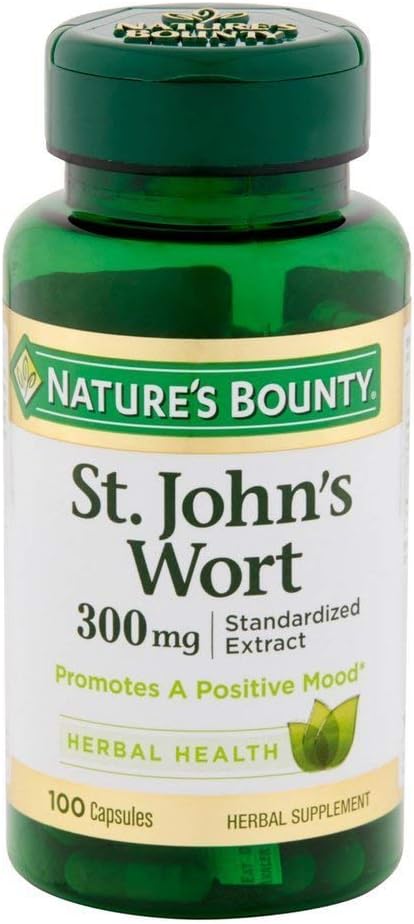 Nature 's Bounty St. John 's Wort 알약과 초본 건강 보충, 긍정적 인 무드를 촉진, 300 mg 캡슐, 100 카운트, 2 팩