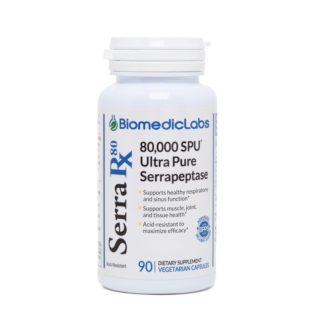 Serra-RX 80,000 SPU Serrapeptase - 산성 저항하는 Proteolytic 체계적인 효소, 비 GMO, 글루텐 자유로운, Vegan, 지원 Sinus & Lung 건강, 90의 볼트 캡슐