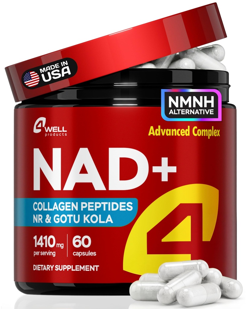NAD 플러스 보충교재 1400mg - NMNH 보충교재 대안은 Nicotinamide Riboside & Gotu Kola, Collagen - 강력한 NAD+를 가진 건강한 노후화 Complex를 지원합니다 에너지, 피부 & 인지, 60의 모자를 위한 공식