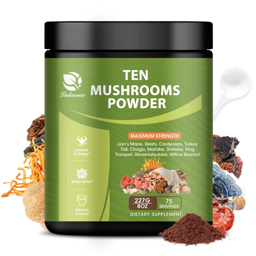 커피 요리, 사자 Mane, Chaga, Reishi, 터키 꼬리, Cordyceps 버섯 추출물 분말을 가진 8개 oz 버섯 보충교재를 위한 1개의 버섯 분말에서 14, Mushrooms Immune 뇌 에너지를 위한 혼합