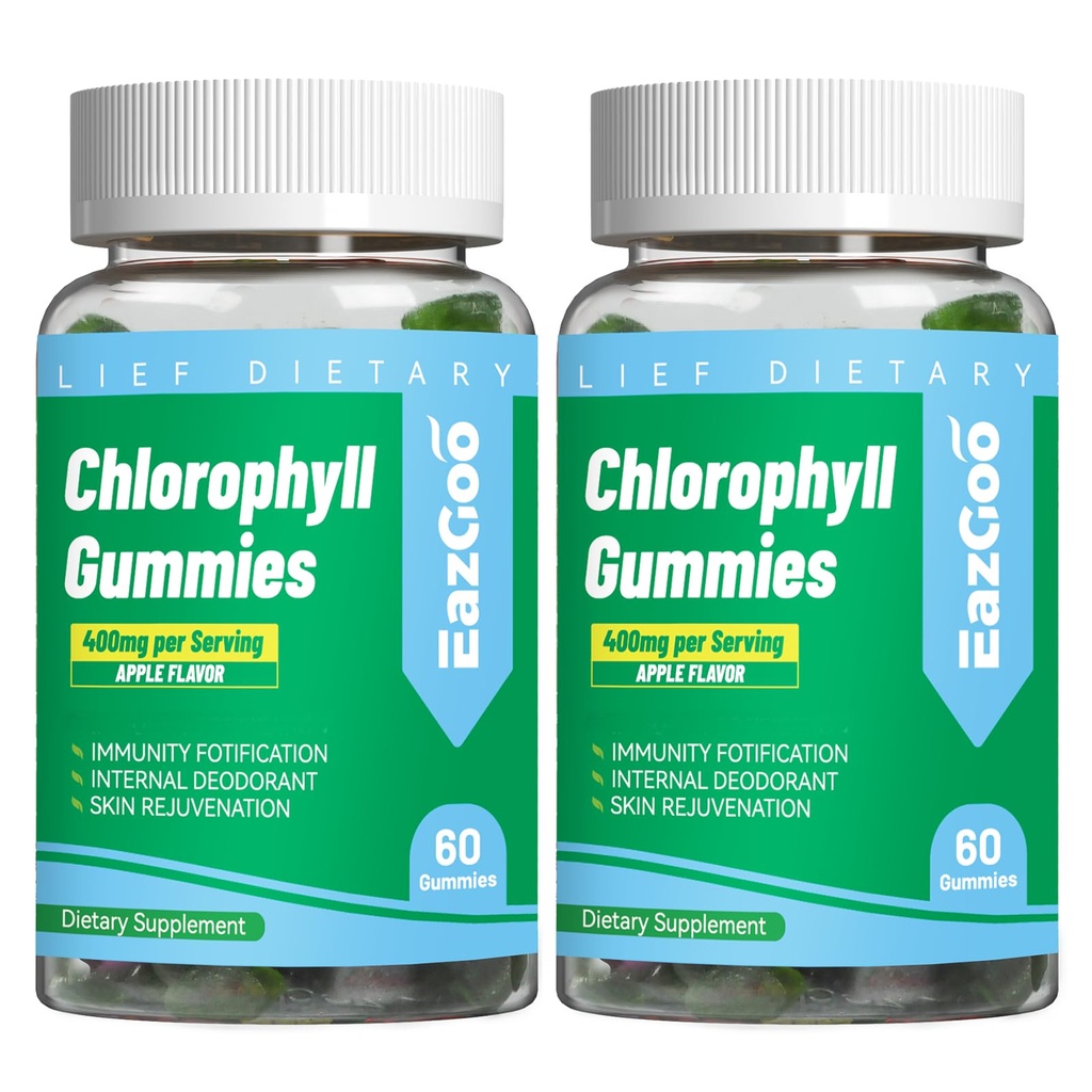 몸 냄새 Deodorant*, Immune 지원을 위한 설탕 자유로운 Chewable Chlorophyll를 위한 2 팩 Chlorophyll Gummies 여성 Vegan Non-GMO, 120 조사