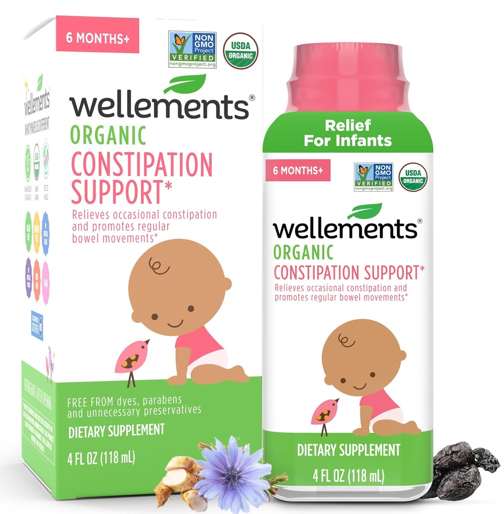 Wellements 유기 변비 6 개월 + 아기 및 유아 (4 Fl Oz)에 대한 지원 | USDA 인증 및 Gentle Constipation Relief * 디스펜서와 Harsh Laxatives와 유아를위한