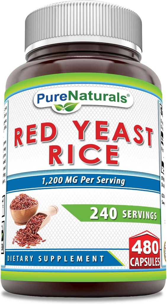 순수한 자연 빨간 효모 쌀 1200 Mg 서빙 당, 캡슐 보충 | Non-GMO | 글루텐 무료 | 미국에서 제작 (480 Count)
