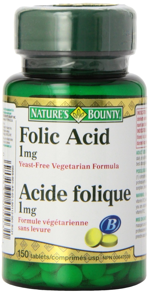 Nature 's Bounty Folic Acid 1 mg 150 정제 (5 월병 포장)
