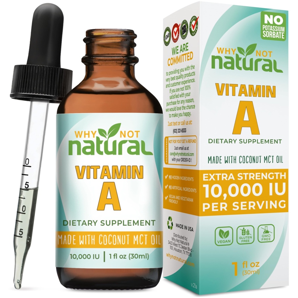 왜 자연적인 비타민 A 하락 10000 IU - 코코넛 MCT 기름, Vegan VIT를 가진 액체 retinyl Palmitate 피부 - 1개 oz 잠수함