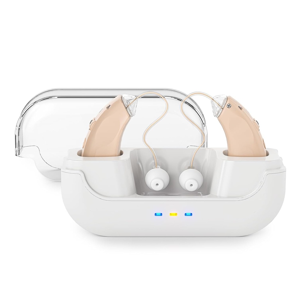 OTC Hearing Aid with Noise cancel for Hearing Loss, 수석 및 성인을위한 디지털 귀 보조, 볼륨 제어 (브라운)과 보이지 않는 개인 사운드 보청기