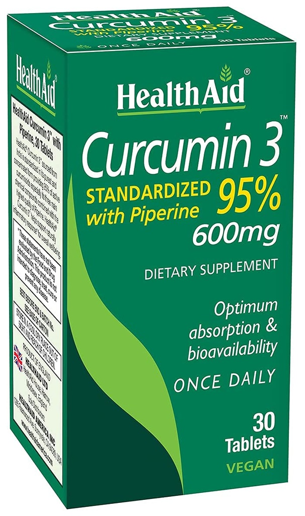 Curcumin Complex 600 mg, 30-Count | 향상된 흡수를 위한 Bioperine로 심황 추출물, 95% Curcuminoids | Vegan, Daily Joint & Immune Support 보충교재