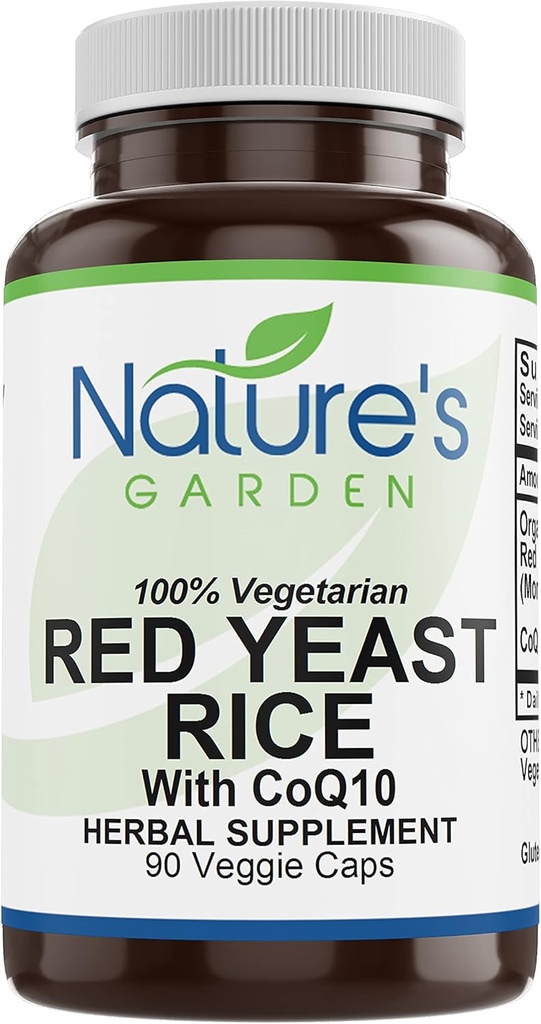 NATURE'S GARDEN ESSENTIALS Red Yeast Rice Organic with CoQ10-90 Veggie Cap with 600mg Organic Red Rice Yeast Plus Co Q 10 - 콜레스테롤을위한 자연 지원