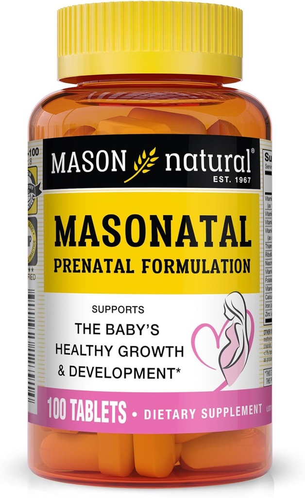 MASON NATURAL Masonatal Prenatal Formulation - 여성을위한 Prenatal & Postnatal Multivitamin 아기 발달, 100 정제