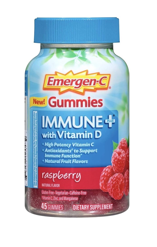 Emergen-C Gummies Immune Plus 비타민 D, 라즈베리, 45 Gummies (팩의 2)