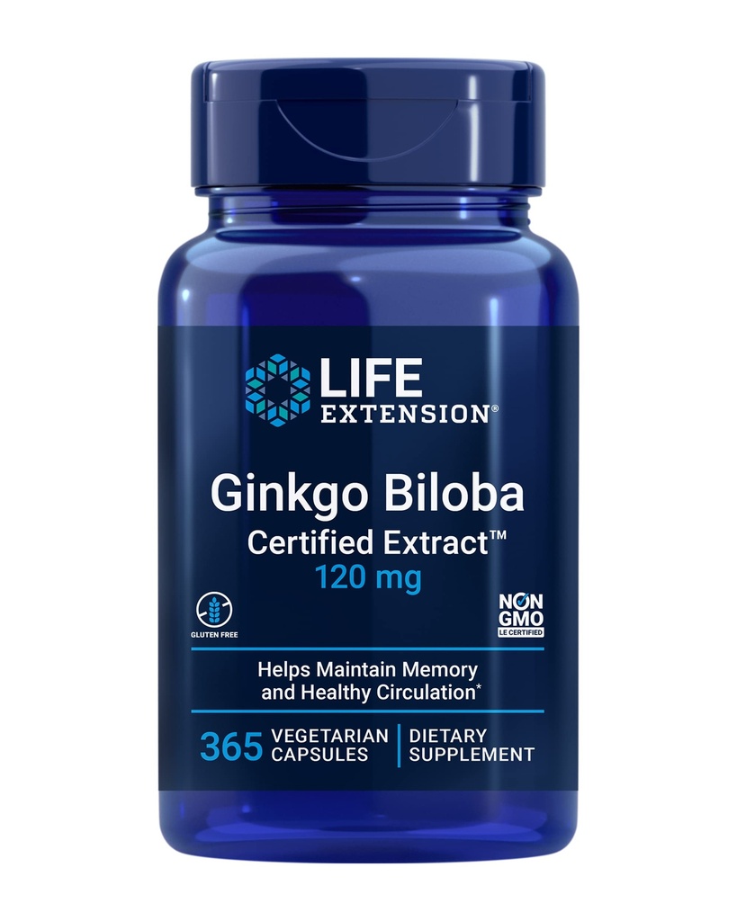 수명 연장 은행나무 Biloba 인증 ExtractTM, 120 mg, 도움 메모리 유지 & 인식, Gluten-Free, 비 GMO, 채식, 365 캡슐