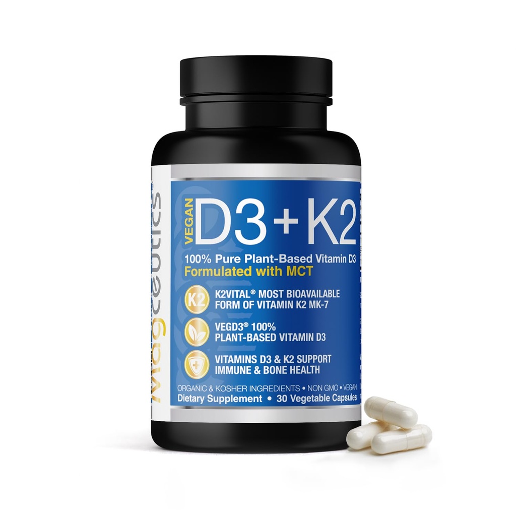 MCT, 5000 IU Vegan D3 & 100 mcg MK7 K2를 가진 비타민 D3 K2는, 강한 뼈와 면역력을 지원합니다 - 30의 캡슐 (30 일 공급)