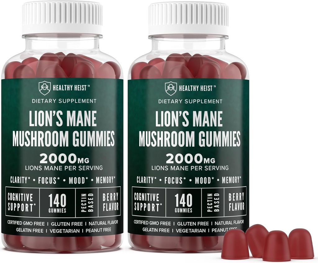 성인을 위한 사자 Mane 버섯 Gummies, 280의 조사 대량 사자 Mane Chewables, 높은 Potency 10:1 유기 추출물은 2000mg에 총계, 보충 Mental 명확성, 초점, 계류 및 뇌 안개, 2 팩을 지원합니다