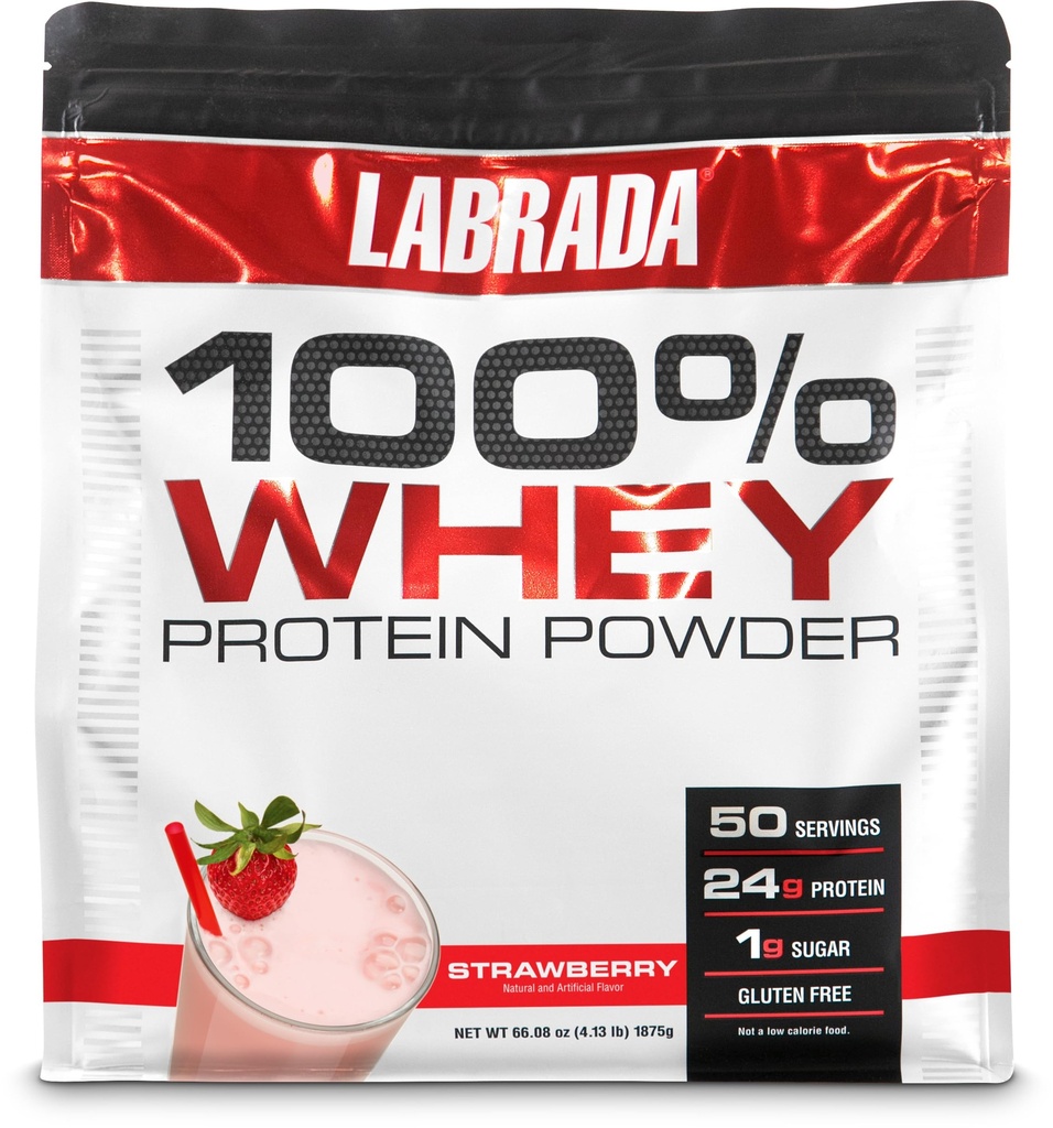 라브라다 영양 100% Whey 단백질 분말, 딸기, 4.13 lb