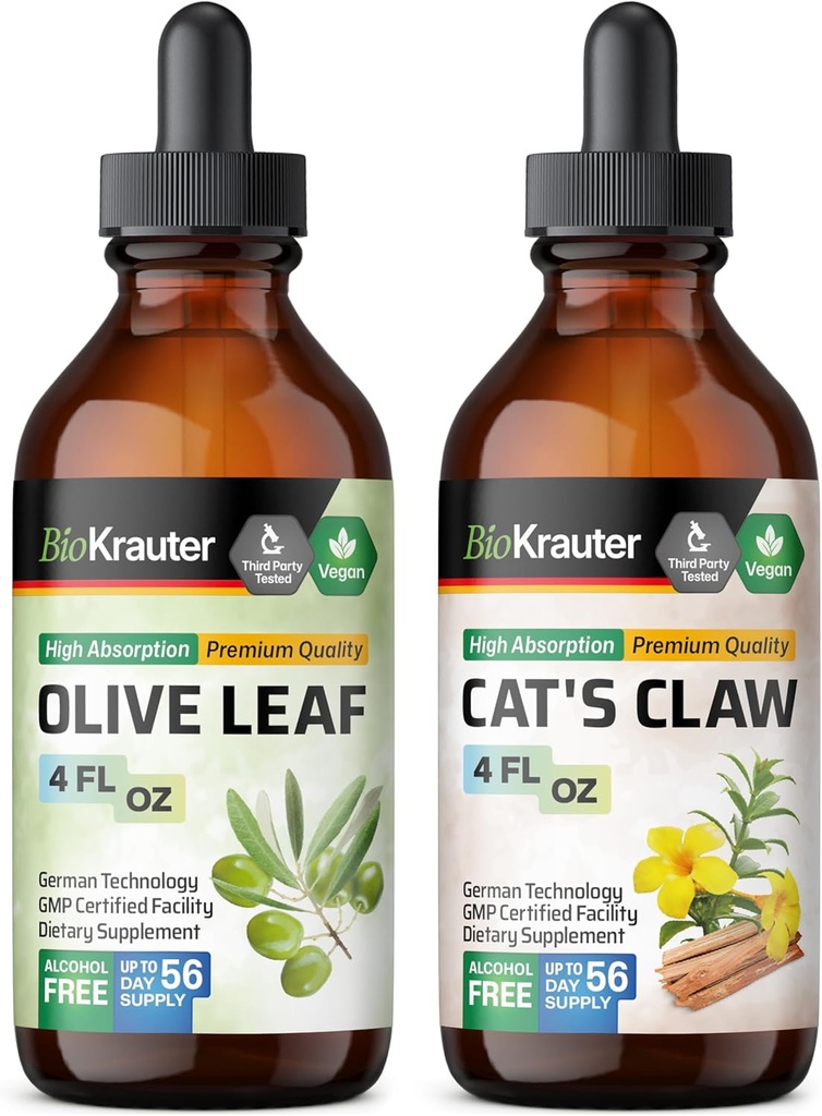 BIO KRAUTER Olive Leaf Tincture 4 Fl. Oz. & Cat's Claw Tincture 4 Fl. 오즈.
