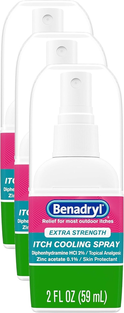 Benadryl 여분 힘 반대로 Itch 살포, 냉각 화제 진통제, 여행 크기, 2개의 fl. oz (포장 3)