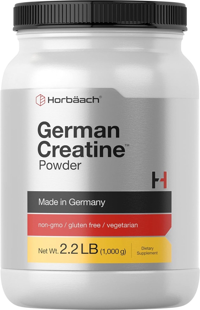 Horbäach German Creatine Powder 1000g | 치료 Monohydrate Powder | 채식주의, 비 GMO 및 글루텐 무료 보충 | 힘 및 힘을 홍보