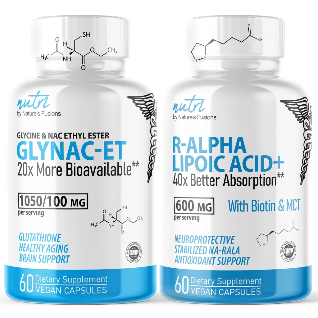 Nature's Fusions GlyNAC-ET (60 캡슐) - R 알파 Lipoic Acid 600mg (60 캡슐) - 노화 방지 번들