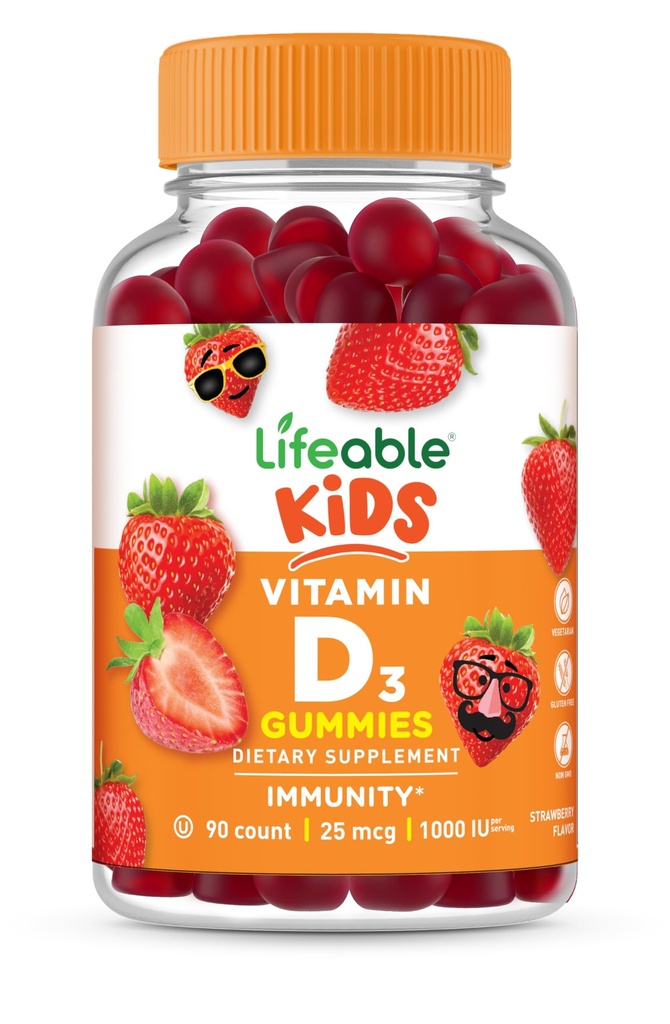 Lifeable Kids Vitamin D Gummies | 비타민 D3 1000iu | 그레이트 타스팅 비타민 D3 구미 | 강한 건강한 뼈와 면역 지원을위한 D3 비타민 | 아이를 위한 비타민 D, 소년, 소녀 | 90 Gummies