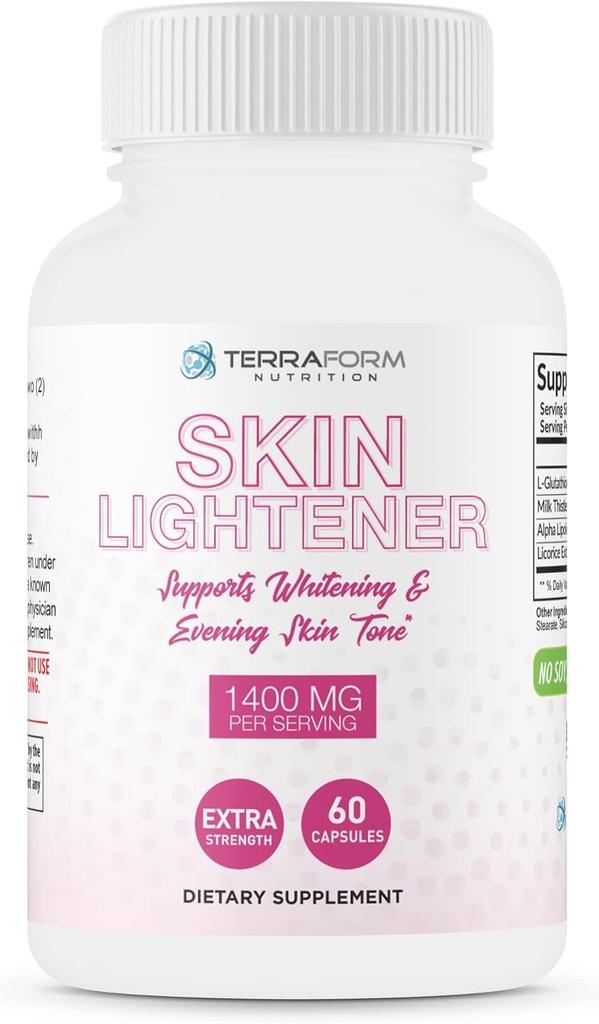 TerraForm Nutrition Skin Lightening Supplement, Glutathione 1000mg, Clears and Evens Skin Tones, 어두운 반점과 여드름 흉터를 정리하는 데 도움이됩니다 - 30 서빙