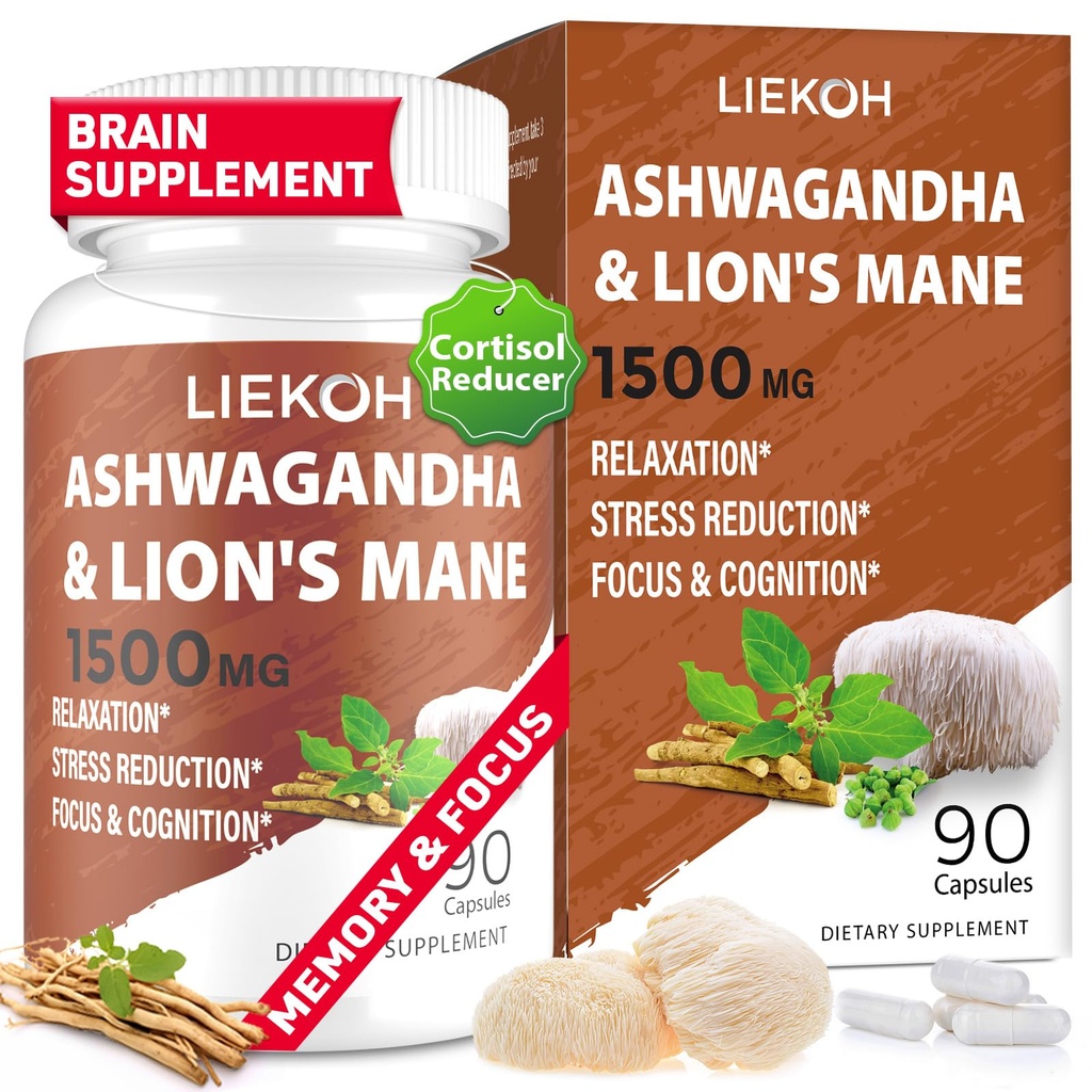 Ashwagandha & Lions Mane 보충교재 캡슐, 기억과 초점, Rhodiola & 검정 Peppe를 가진 Ashwagandha 보충교재, 여성 & 남자를 위한 Cortisol 보충교재, 90의 모자