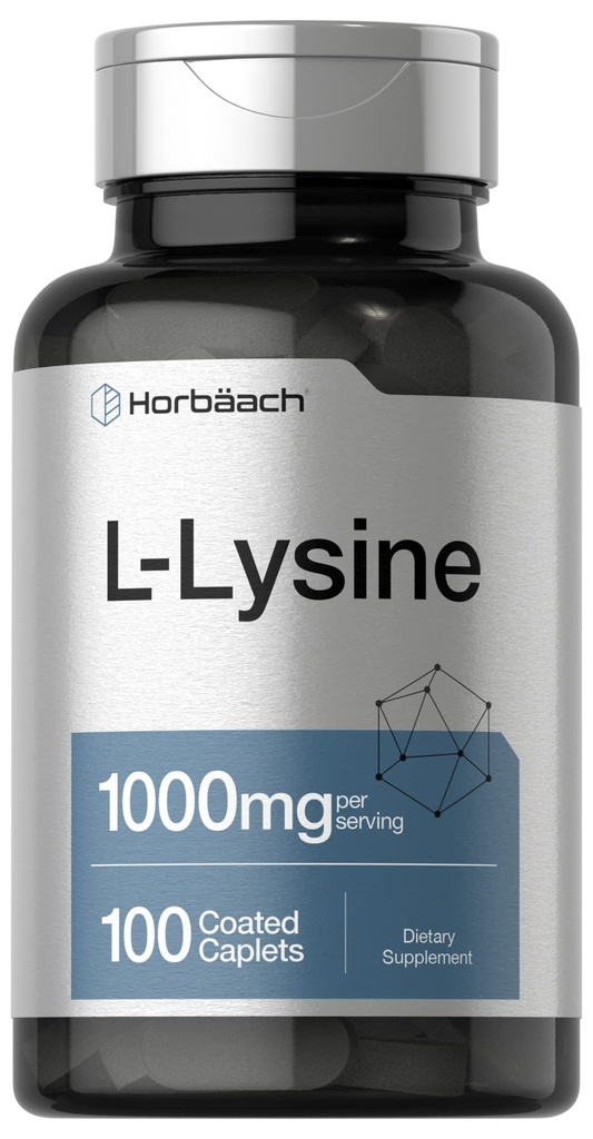 Horbäach L-Lysine 1000mg | 100 코팅 캡릿 | 무료 양식 다이어트 보충 | 필수 아미노산 | 채식주의, 비 GMO, 글루텐 프리 포뮬러