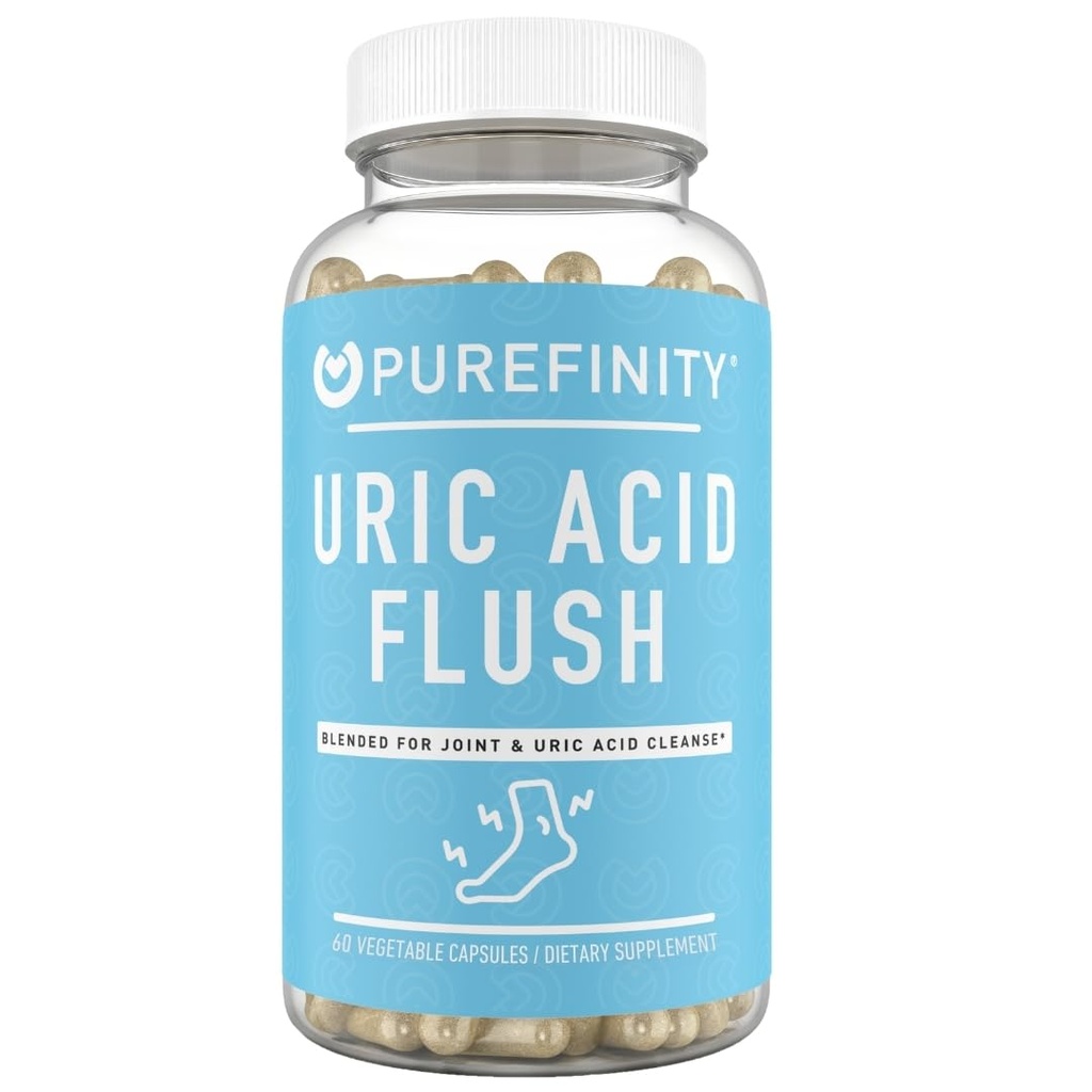 PUREFINITY Uric Acid Flush & Cleanse 캡슐 - Tart Cherry Extract, Turmeric, Celery Seed, Chanca Piedra 및 Bromelain (30 카운트)가있는 성인을위한 일일 공동 지원