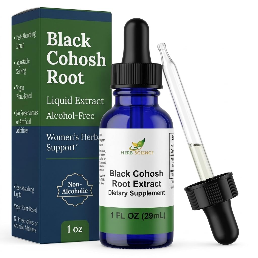 Black Cohosh Root - Menstrual Relief, Menopause Relief,Healthy Blood Pressure, Circulation - 알코올 무료 액체 추출물, 1 oz - 허브 과학 지원