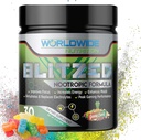 Worldwide Nutrition Blitzed Nootropic Formula - 모든 천연 에너지 음료 혼합 분말 - 기억 및 초점을위한 두뇌 보조제 - 향상된 초점과 에너지 보충 - 거짓 사탕 맛 - 30 서빙