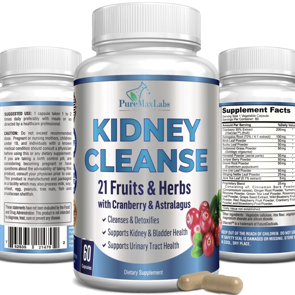 Cranberry Extract, Astralagus - 21 Fruits & Herbs - Detox & Cleanse Urinary Tract & Bladder Health, Kidney Support, 60 Vegan 캡슐