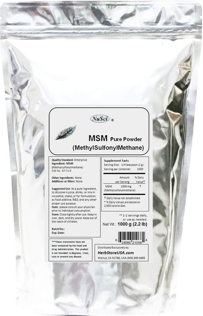 MSM (Methylsulfonylmethane) 순수한 분말 (1000 그램 (2.2 lb))