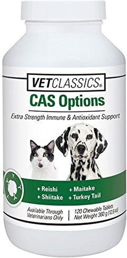 Vet Classics CAS 옵션 개, 고양이에 대한 추가 강도 면역 지원 - 애완 동물 건강 보충, 개 산화 방지제 케어 - Extra-Strength Dog Supplement Formula - 120 Chewable Tablet