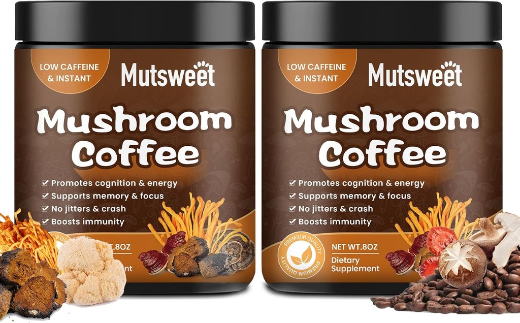 (2 팩) 스무디 / 라떼, 버섯 분말 혼합 (57 서빙) Lions Mane, Reishi, Cordyceps, 터키 꼬리, Chaga - 에너지, 초점, 면역 - 8 온스에 대한 버섯 보충