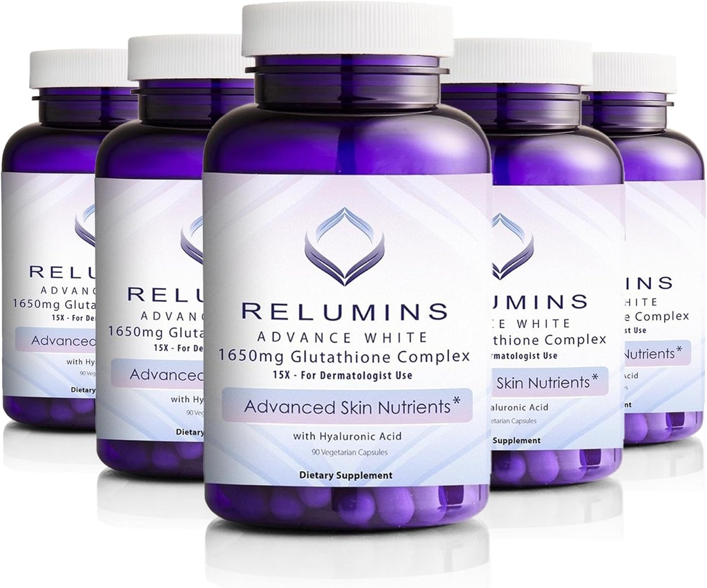 Hyaluronic 산, 알파 Lipoic 산, 로즈 엉덩이, 비타민 E & Riboflavin, 산화 방지제 지원, 피부 Hydration & 웰니스를 가진 Relumins 1650mg L 글루타티온 복합물, 미국에서 만드는 90의 캡슐 x 5 병