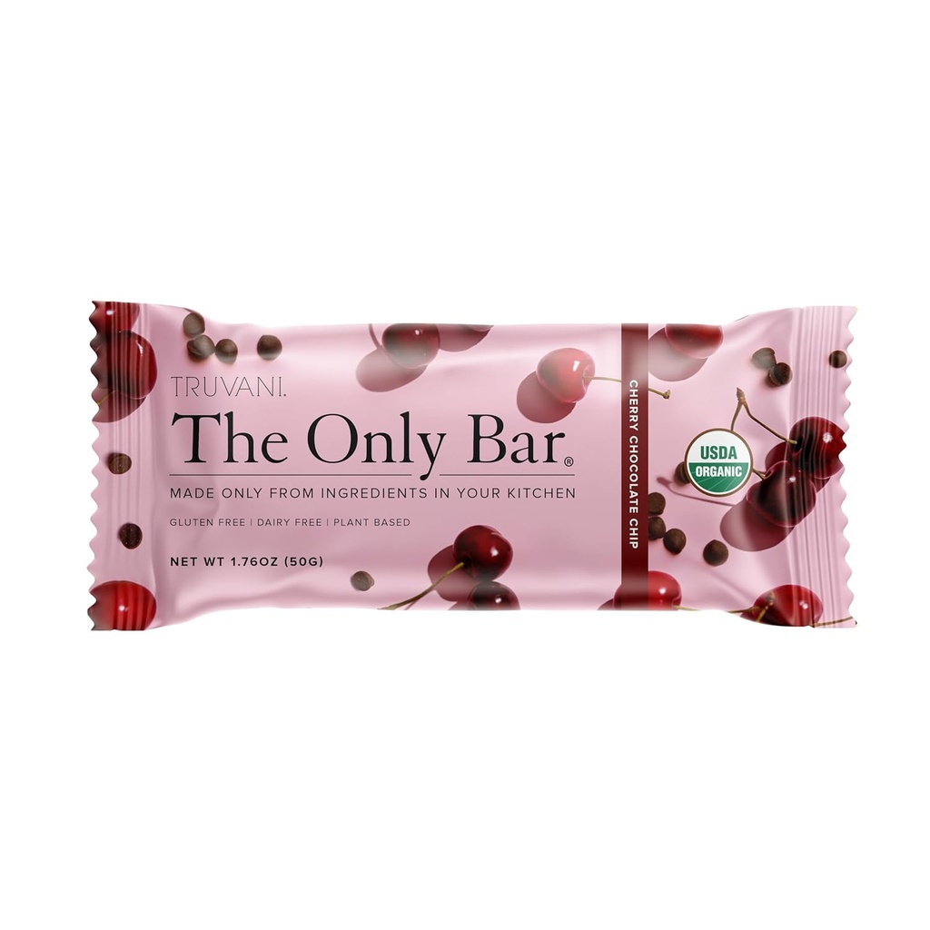 Truvani Plant 기반 스낵 바 | 체리 초콜릿 칩 1 팩 | 5g Protein | USDA Organic and Vegan | The Only Bar | Dairy, Soy, Gluten Free | 개별적으로 포장