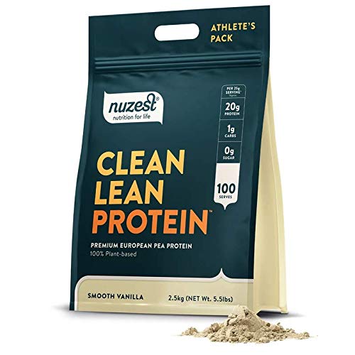 Nuzest - 완두 단백질 분말 - 깨끗한 Lean 단백질, 프리미엄 채식 공장 기반 단백질 분말, 낙농 무료, 글루텐 무료, GMO 무료, 단백질 쉐이크, 부드러운 바닐라, 100 서빙, 5.5 lb