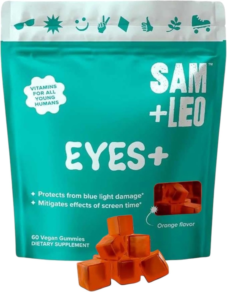SAM+LEO 아이+ 아이 거미 비타민 - 모든 자연, Vegan 아이 비타민 & 청소년 - 비타민 A, 아연, Lutein 및 Zeaxathin Gummies - 오렌지 맛 - 60/ct