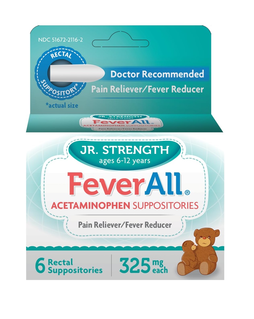 Feverall 아이들 Acetaminophen 좌약 6 Rectal 좌약 325mg 각 고통 Reliever/Fever 흡진기. Paraben는, 인공적인 색깔 없음 또는 다른 보존합니다. 연령 6-12 세