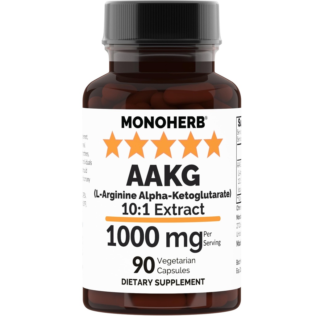 MONOHERB AAKG - L 아르기닌 알파 - Ketoglutarate - 1000 mg - 90 채식 캡슐
