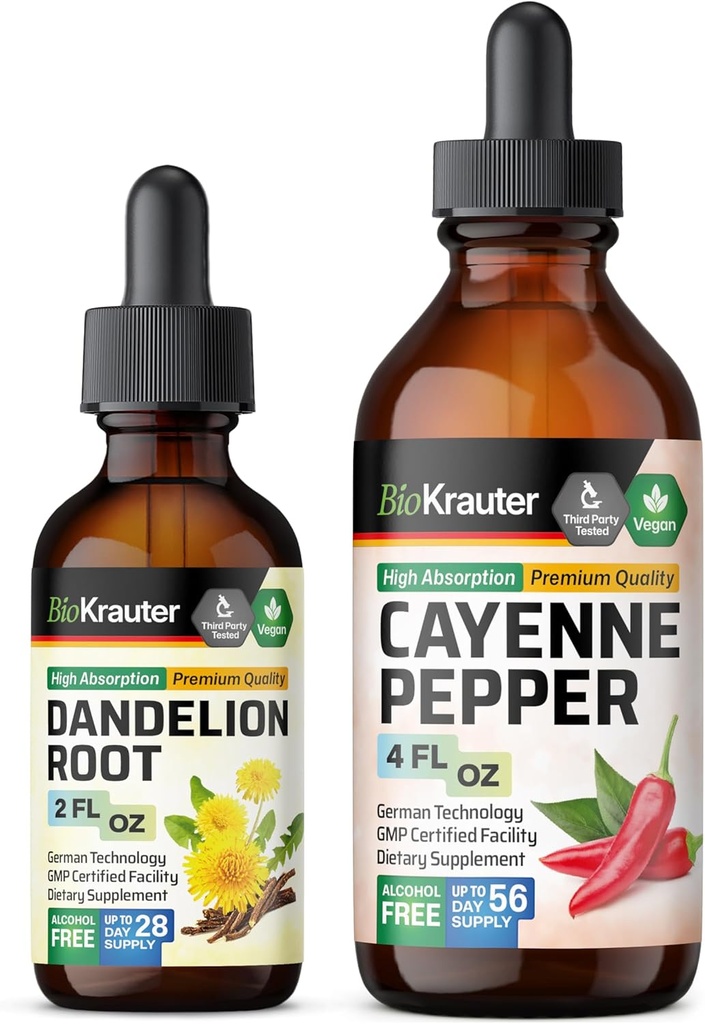 BIO KRAUTER Cayenne Pepper Tincture 4 Fl. Oz. & Dandelion Tincture 2 Fl. 오즈.