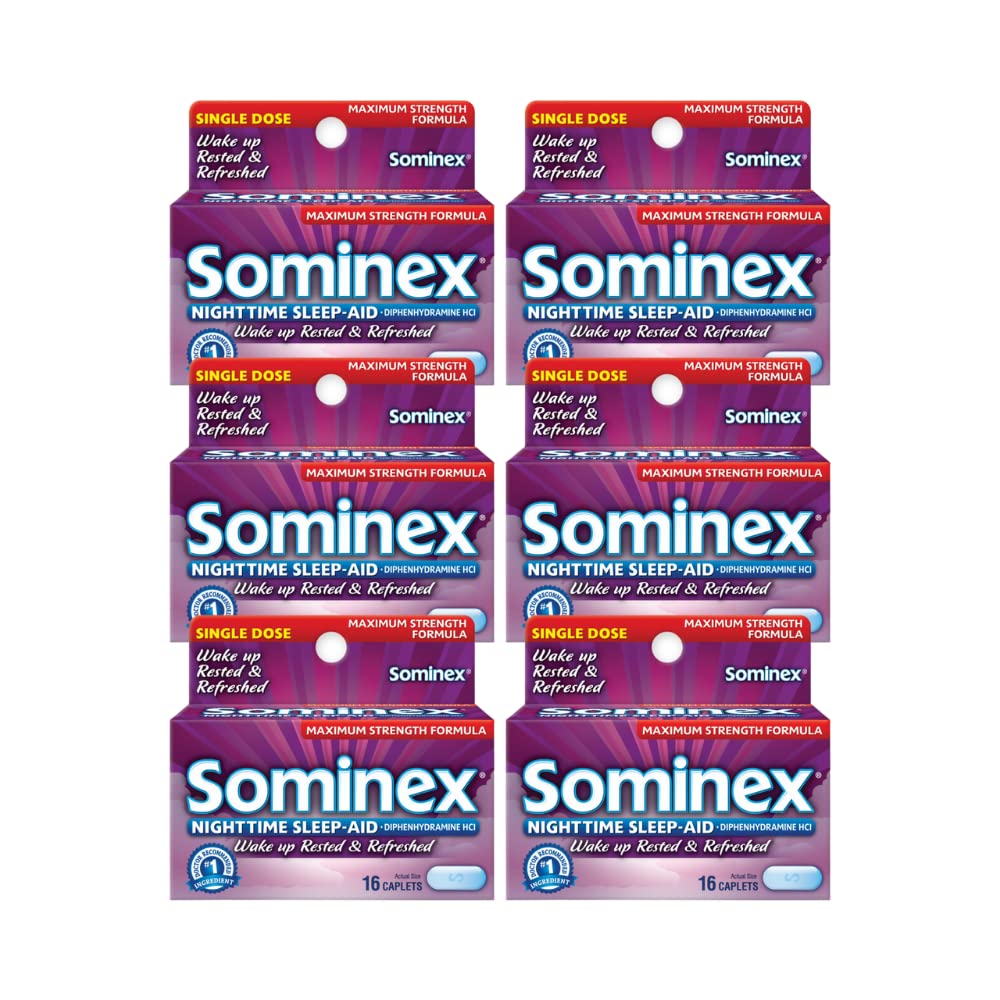 Sominex 야간 수면 보조 모자, 최대 힘, 16 ea (6의 포장)