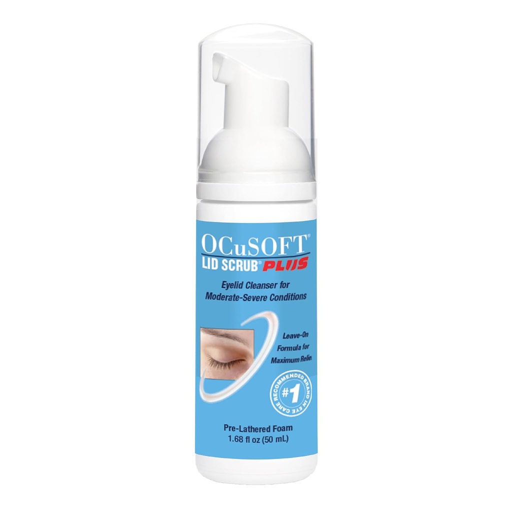 OCuSOFT 뚜껑 스크럽 PLUS 거품 모더레이트 - 즉시 거품이 이는 눈꺼풀 & 속눈썹 세척제 - 추가 강도 매일 눈꺼풀 세척제 기름, 먼지, 오염 및 눈 메이크업 -1.68 fl oz