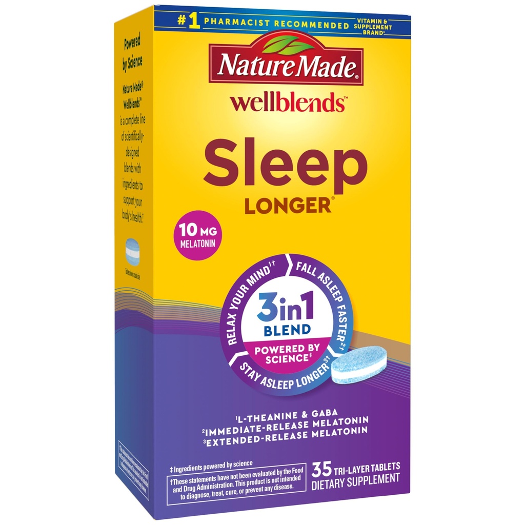 성격은 Wellblends 잠 더 긴, Melatonin 10mg, L theanine 100 mg 및 GABA 100mg, 잠 보충교재, 35 세 배 층 정제를 만들었습니다