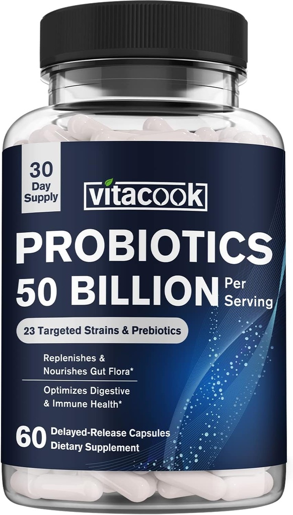 Probiotics 50 억, 유기 Prebiotics, Digestive & Immune 지원, 냉동 건조, Delayed-Release, Dozen Yogurts보다 더 나은, 60 Vegan Caps