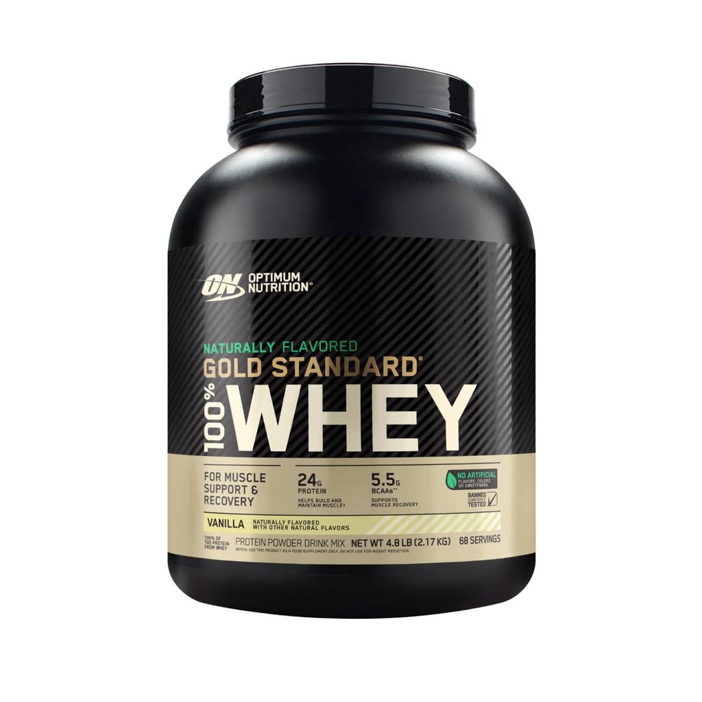 최적 영양 골드 표준 100 % Whey Naturally flavored Protein Powder 4.8 (패키지 May Vary), 바닐라, 76.8 Ounce