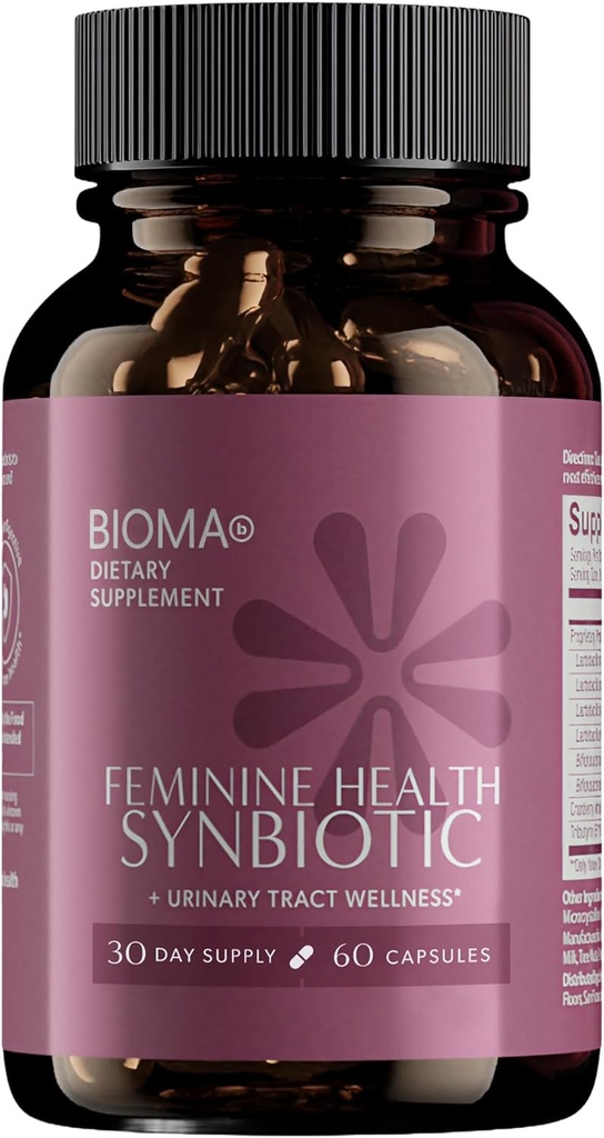 BIOMA Feminine 건강 Synbiotic - 건강한 질 PH, Urinary Tract & Digestive 지원을 위한 여성 건강 보충교재 - Probiotics, Cranberry & Tributyrin - 60의 캡슐 (30 일 공급)로 -